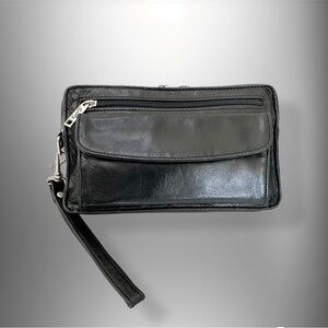 Scully Vinnie Black Leather Men’s Personal Organizer Clutch Bag with Wrist Strap